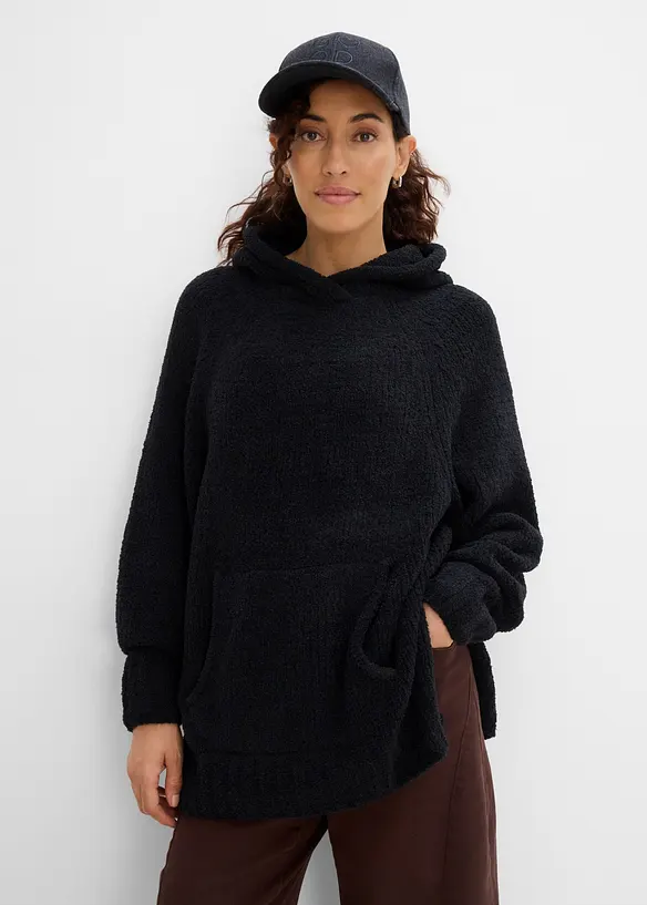 Sweatshirt med huva, av teddyfleece, bonprix