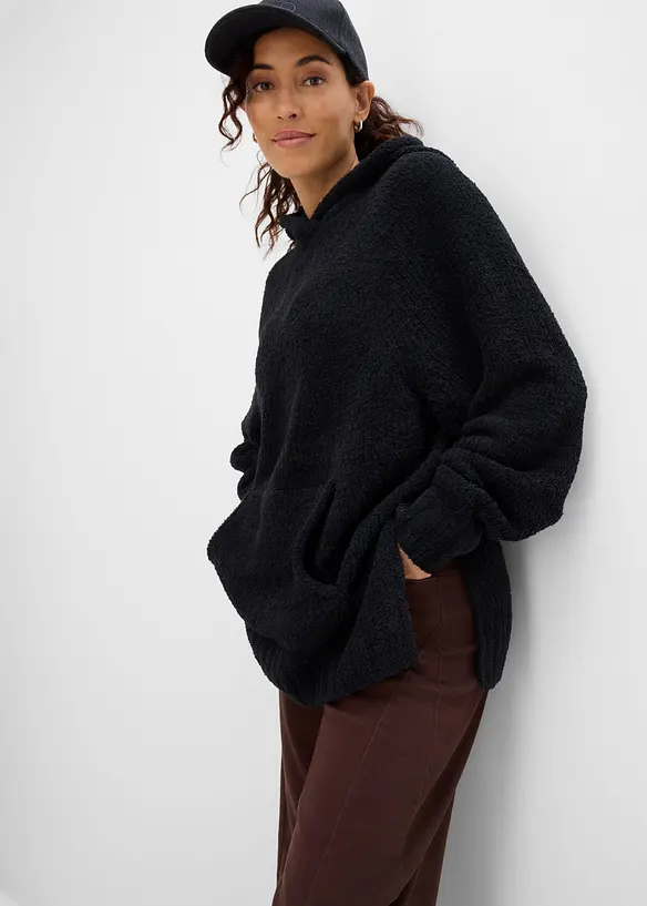 Sweatshirt med huva, av teddyfleece, bonprix
