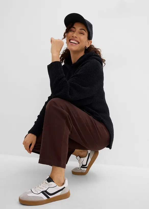 Sweatshirt med huva, av teddyfleece, bonprix
