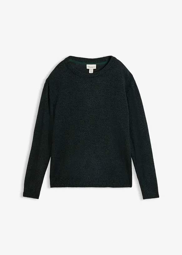 Stickad tr&ouml;ja med rund halsringning i melerad look, bonprix