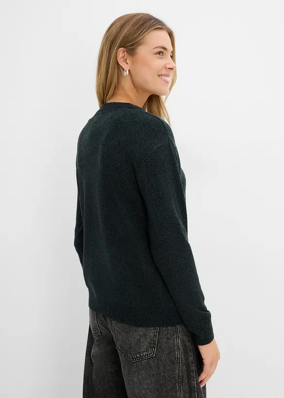 Stickad tr&ouml;ja med rund halsringning i melerad look, bonprix