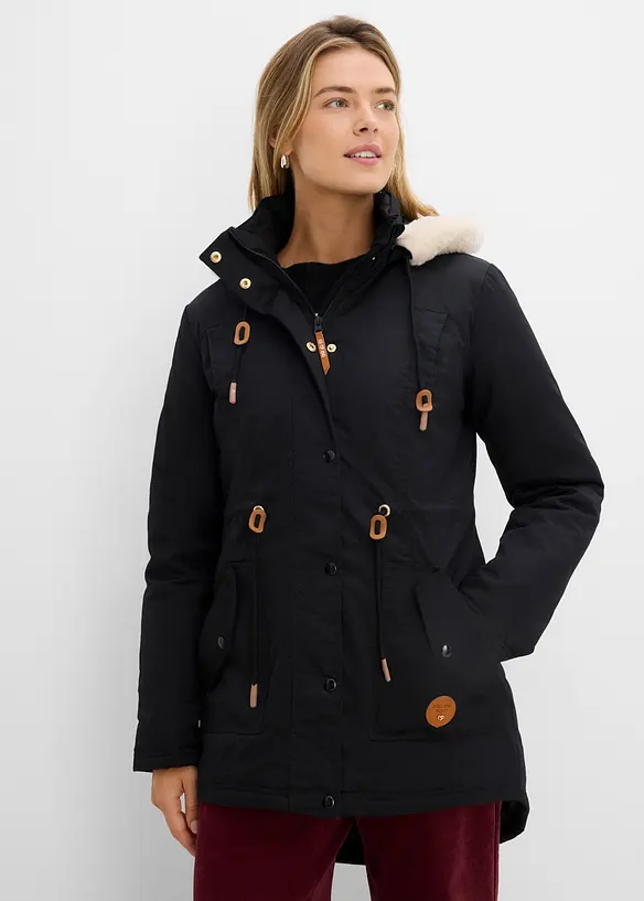 Vadderad parkas med fuskp&auml;lsbes&auml;ttning, bonprix
