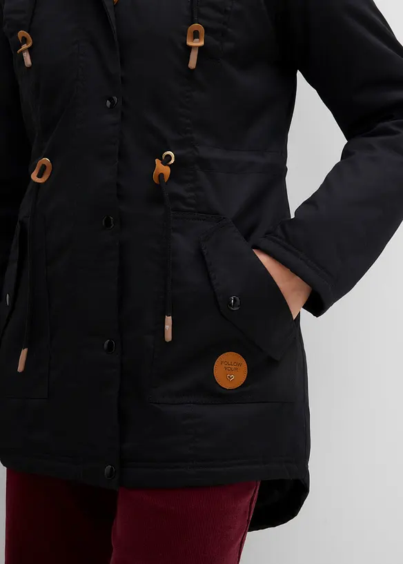 Vadderad parkas med fuskp&auml;lsbes&auml;ttning, bonprix