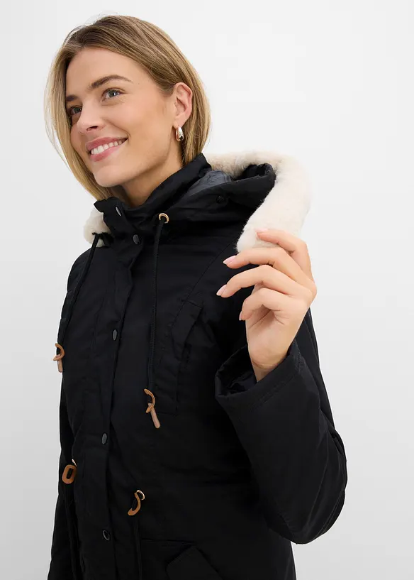 Vadderad parkas med fuskp&auml;lsbes&auml;ttning, bonprix