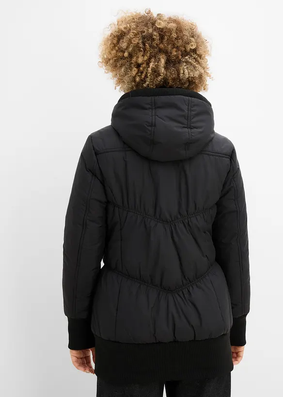 T&auml;ckjacka med bred res&aring;r i nederkanten och luva, bonprix
