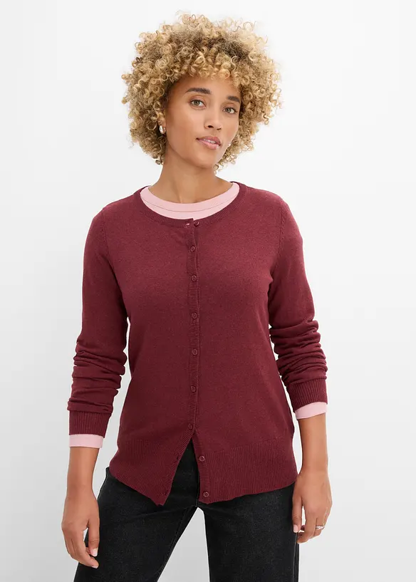 Finstickad cardigan  i basmodell med &aring;tervunnen bomull, bonprix