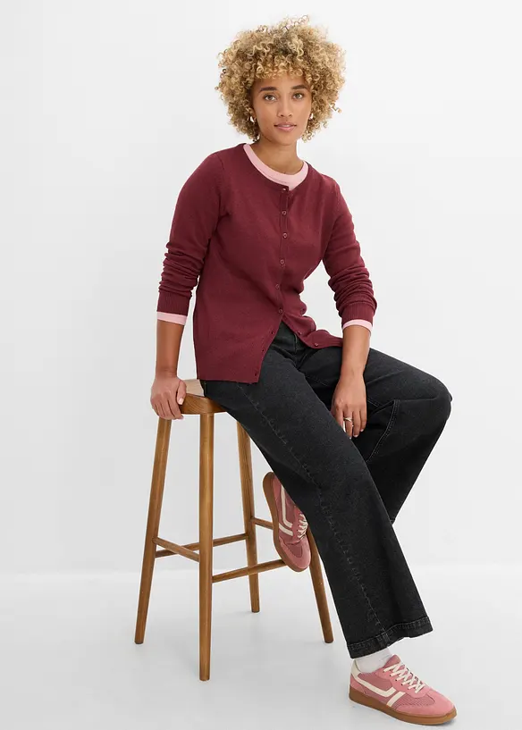 Finstickad cardigan  i basmodell med &aring;tervunnen bomull, bonprix