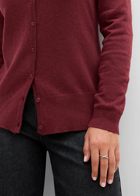 Finstickad cardigan  i basmodell med &aring;tervunnen bomull, bonprix