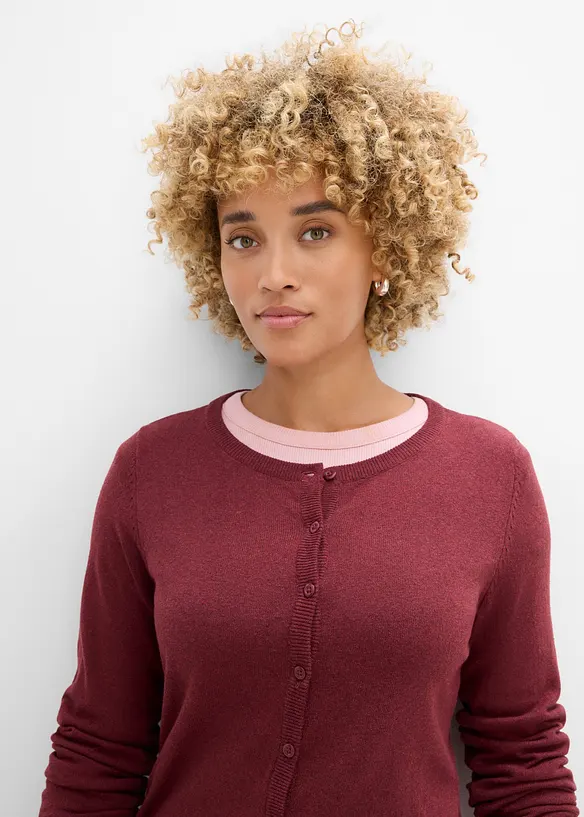 Finstickad cardigan  i basmodell med &aring;tervunnen bomull, bonprix