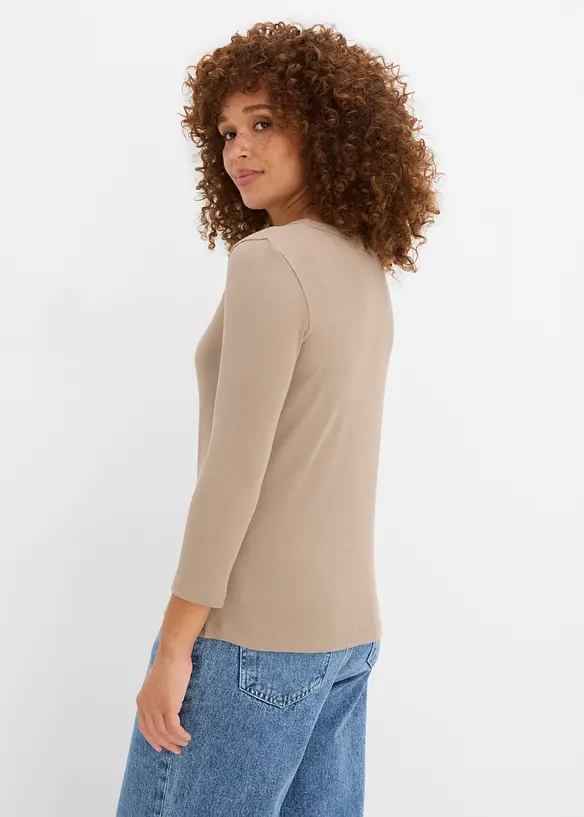 Ribbstickad topp med 3/4-&auml;rm, i ekologisk bomull (3-pack), bonprix