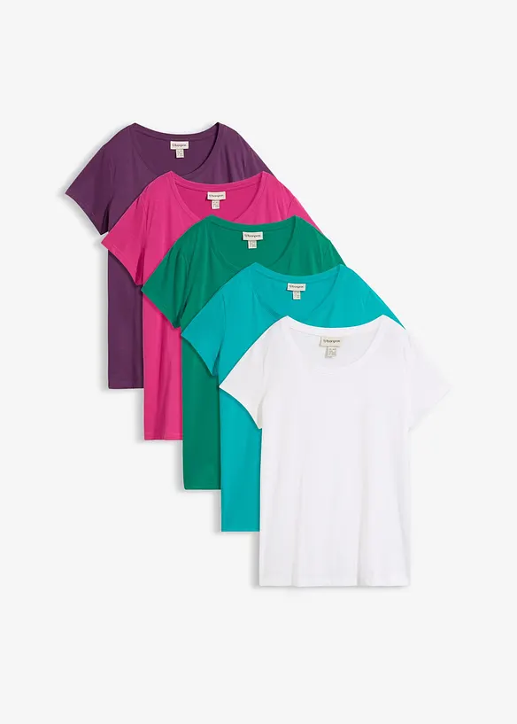 T-shirt med rund halsringning (5-pack), bonprix