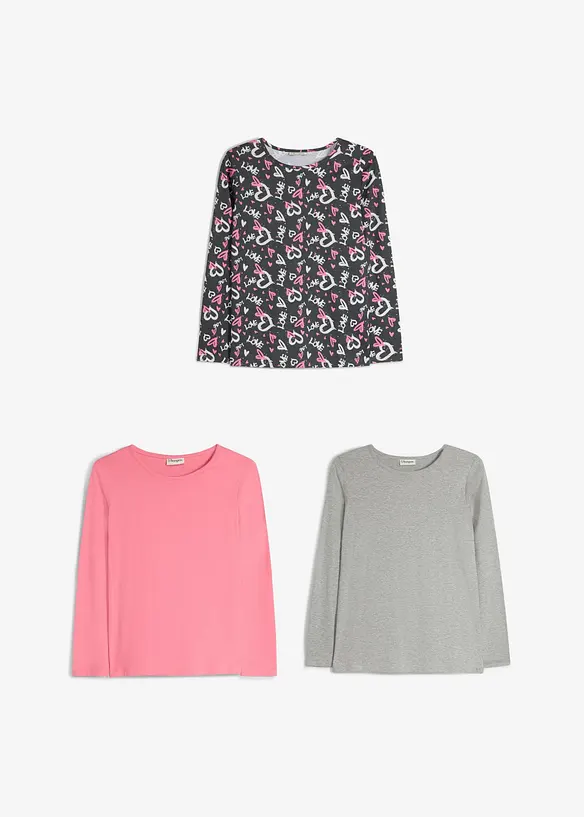 L&aring;ng&auml;rmad topp med bomull (3-pack), bonprix