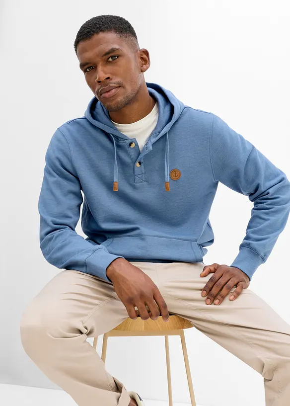 Sweatshirt med huva och detaljer i skinnimitation, bonprix