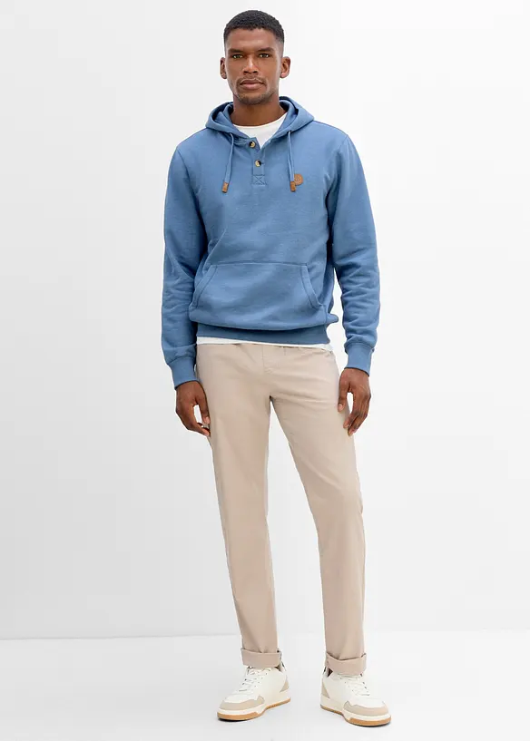 Sweatshirt med huva och detaljer i skinnimitation, bonprix