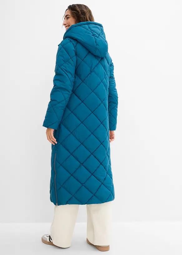 L&aring;ng vadderad t&auml;ckkappa med huva, bonprix