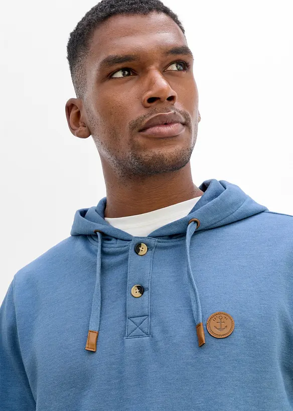 Sweatshirt med huva och detaljer i skinnimitation, bonprix