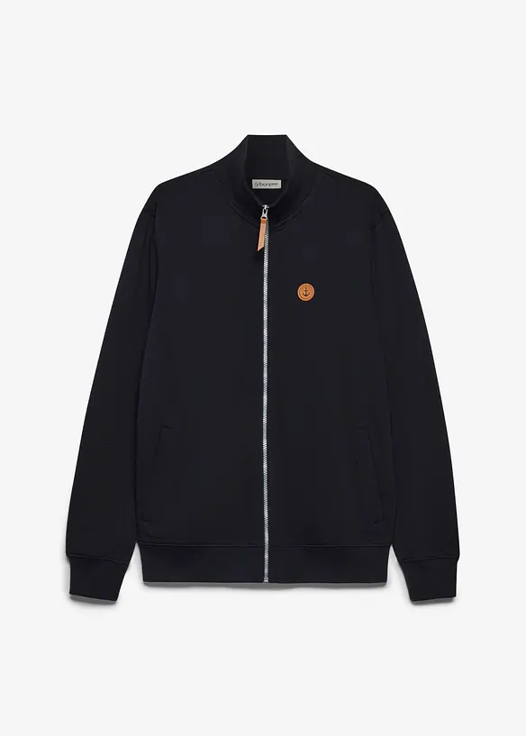 Sweatjacka med st&aring;krage och detaljer i skinnimitation, bonprix