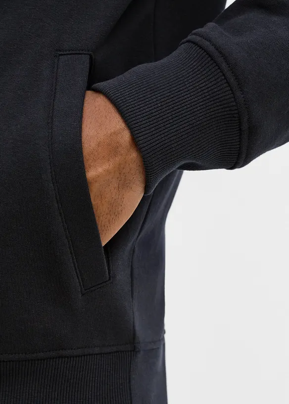 Sweatjacka med st&aring;krage och detaljer i skinnimitation, bonprix
