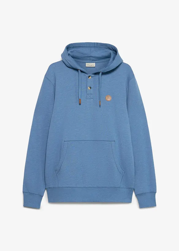Sweatshirt med huva och detaljer i skinnimitation, bonprix