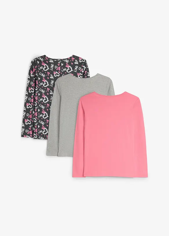 L&aring;ng&auml;rmad topp med bomull (3-pack), bonprix