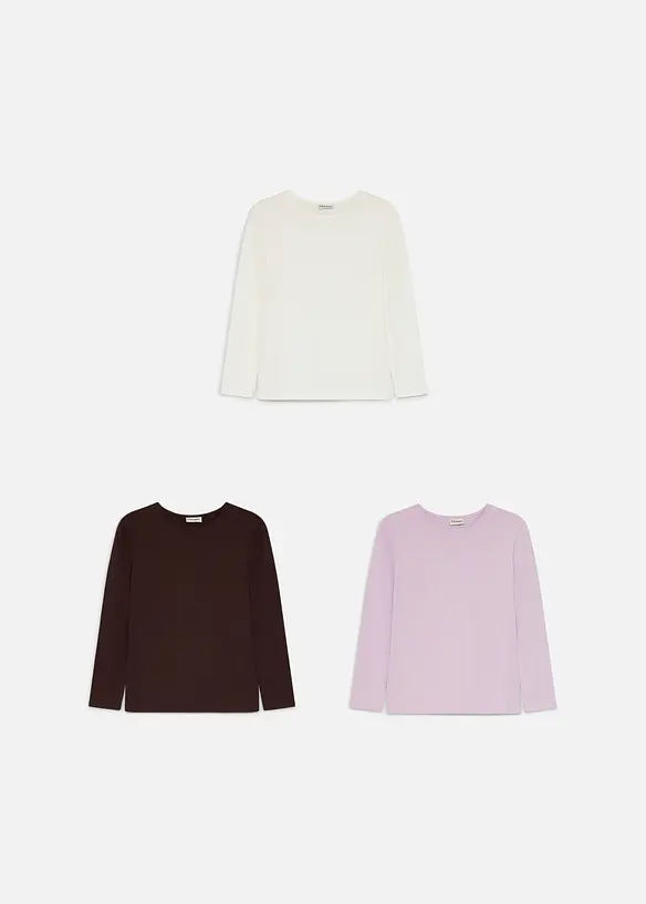L&aring;ng&auml;rmad topp med bomull (3-pack), bonprix
