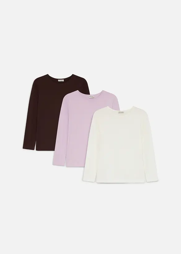 L&aring;ng&auml;rmad topp med bomull (3-pack), bonprix