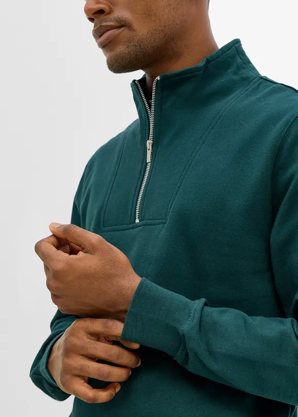 Sweatshirt med krage och dragkedja i ekologisk bomull, bonprix