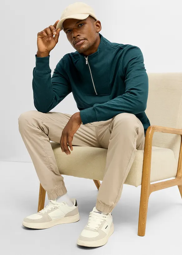 Sweatshirt med krage och dragkedja i ekologisk bomull, bonprix