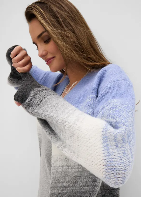 Grovstickad cardigan av mjuk materialmix, bonprix