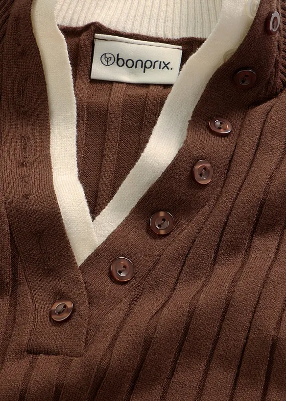 Finstickad tr&ouml;ja med viskos och ribbade effekter, 2-i-1-look, bonprix