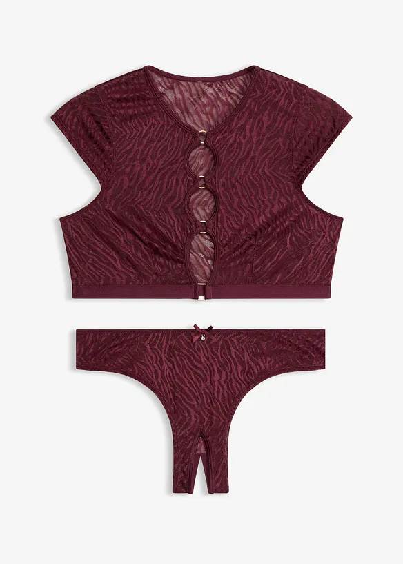 BH-topp och trosa med &ouml;ppen gren och guldf&auml;rgade accessoarer (2 delar), bonprix
