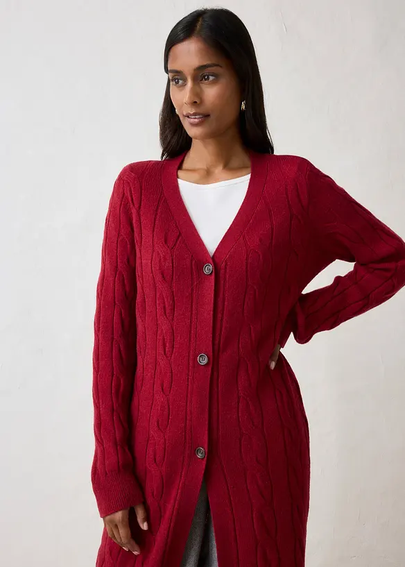 L&aring;ng cardigan i bomull och ull, bonprix