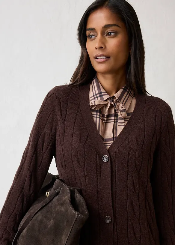 L&aring;ng cardigan i bomull och ull, bonprix