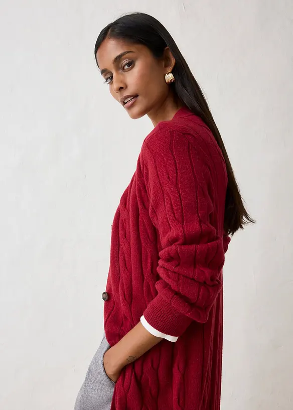 L&aring;ng cardigan i bomull och ull, bonprix