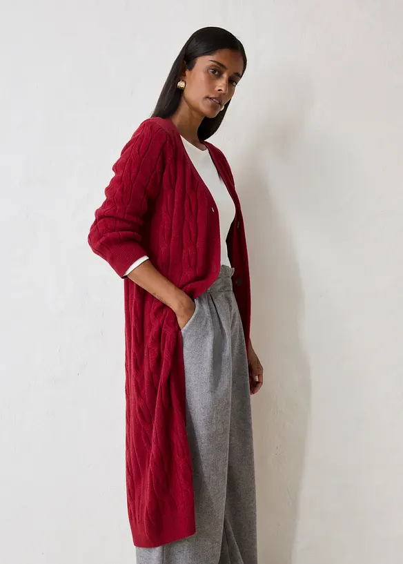 L&aring;ng cardigan i bomull och ull, bonprix