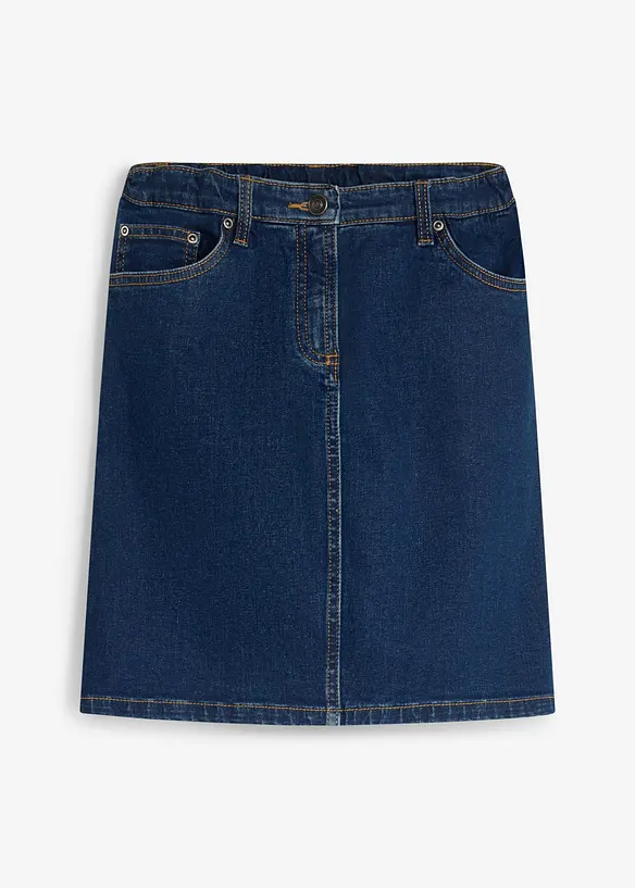 Jeanskjol i elastisk bomullsmix, Mid Waist, bonprix