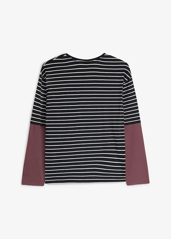 L&aring;ng&auml;rmad T-shirt i ekologisk bomull med lager p&aring; lager-look, bonprix