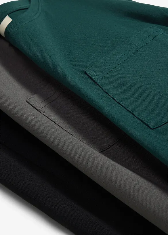L&aring;ng&auml;rmad T-shirt med br&ouml;stficka i ekologisk bomull (3-pack), bonprix