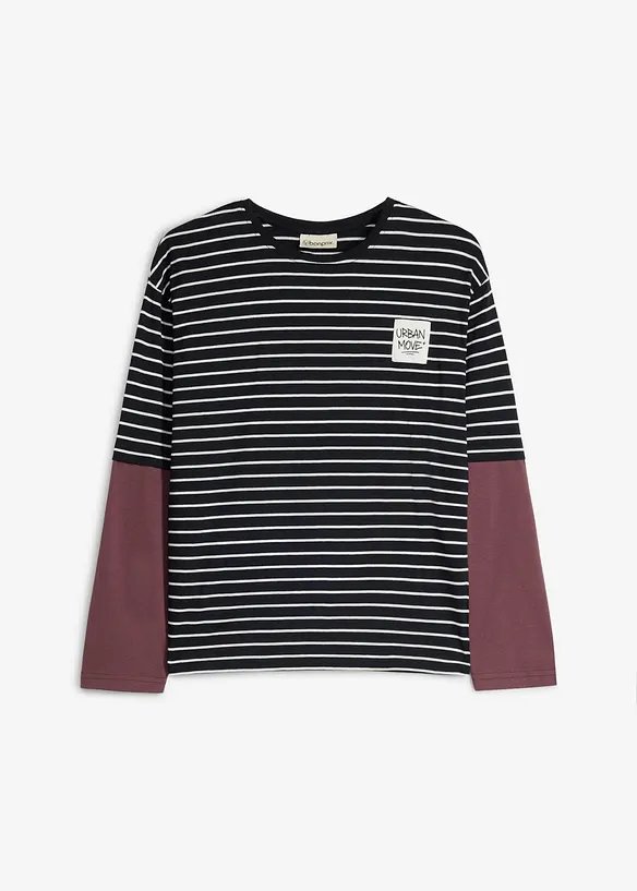 L&aring;ng&auml;rmad T-shirt i ekologisk bomull med lager p&aring; lager-look, bonprix