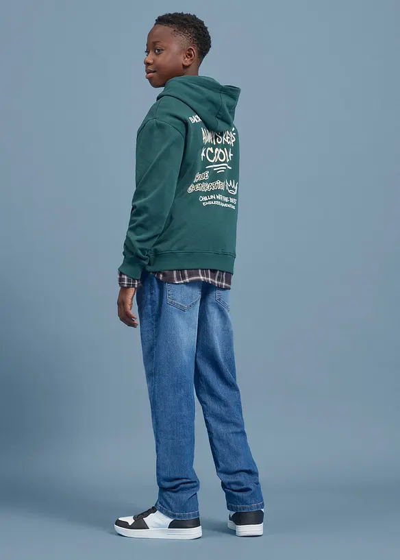 Hoodie av mjuk, ekologisk bomull med stort ryggtryck, bonprix