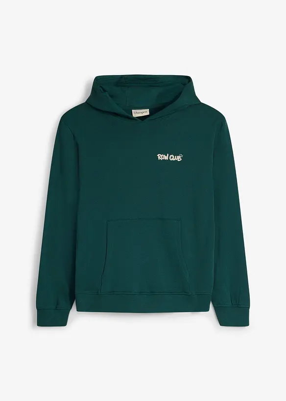 Hoodie av mjuk, ekologisk bomull med stort ryggtryck, bonprix