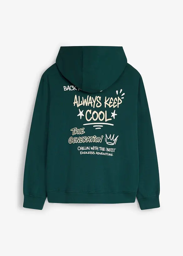 Hoodie av mjuk, ekologisk bomull med stort ryggtryck, bonprix
