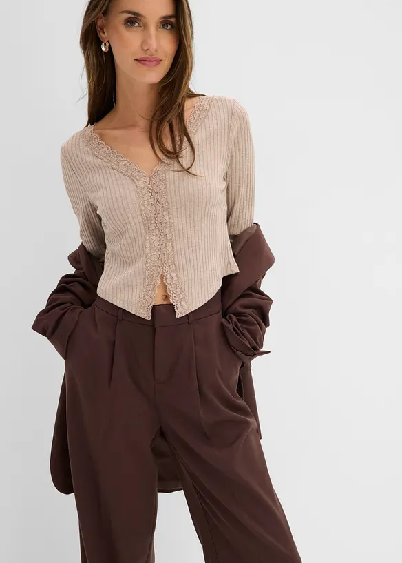 Ribbstickad topp, bonprix