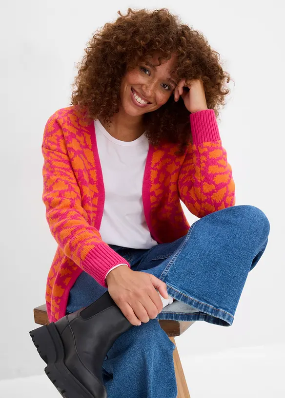 Grovstickad cardigan i vid modell, bonprix
