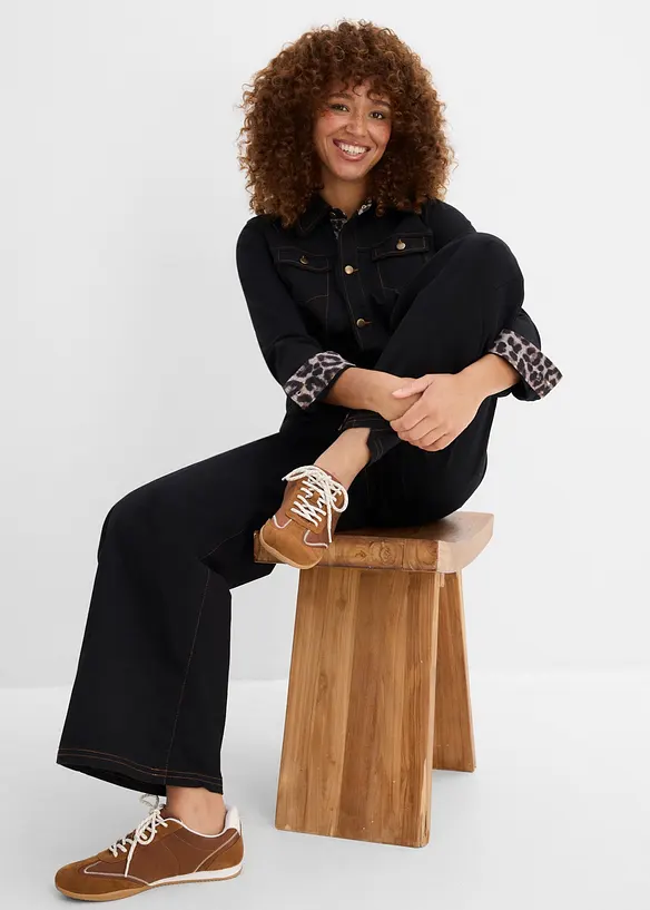 Jumpsuit i twill av bomullsstretch med bekv&auml;m midja, bonprix