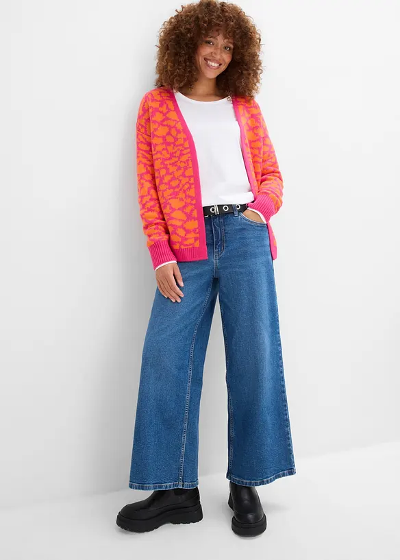 Grovstickad cardigan i vid modell, bonprix