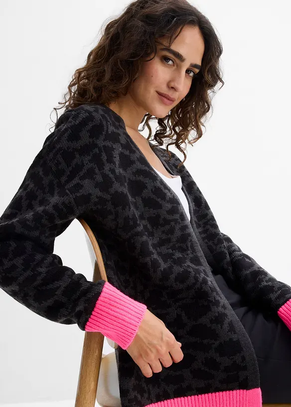 Grovstickad cardigan i vid modell, bonprix