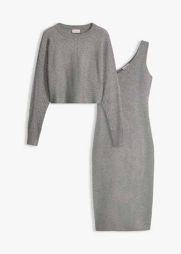 Stickad kl&auml;nning och topp (2 delar), bonprix