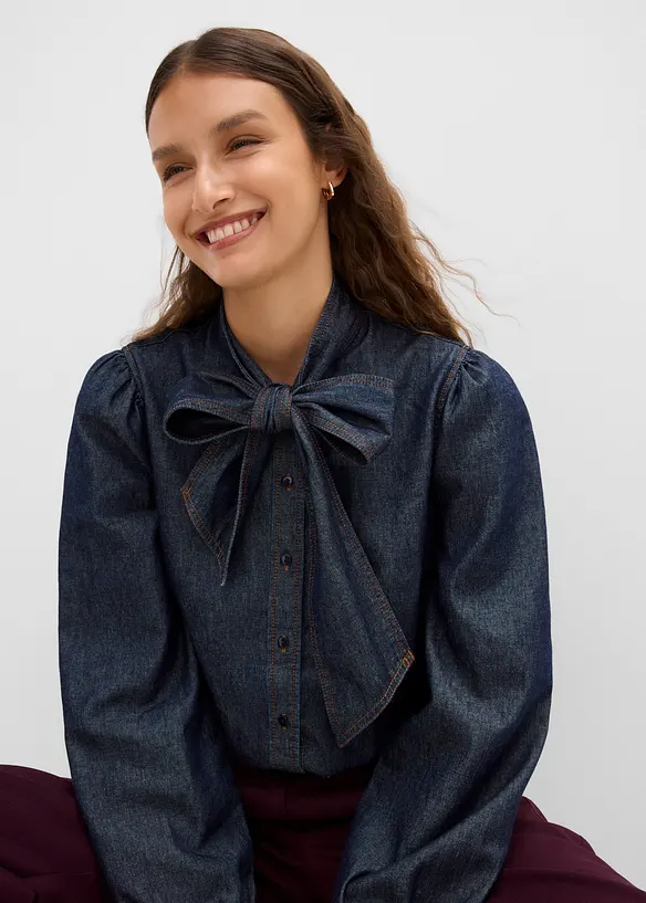 Jeansblus av ekologisk bomull, bonprix