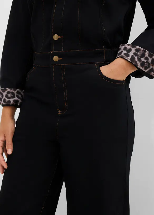 Jumpsuit i twill av bomullsstretch med bekv&auml;m midja, bonprix